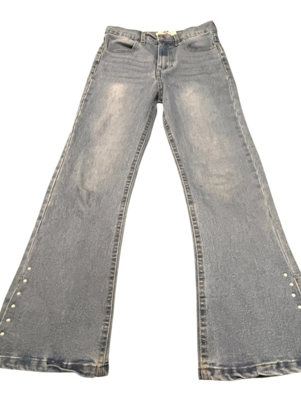 Girls Light Wash Flare Jeans with Stud Detail